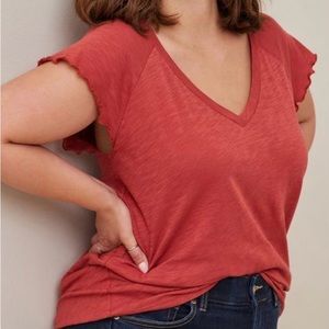 Torrid Cotton Modal Slub V-Neck Raglan Flutter Sleeve Tee. Size 4x slim fit